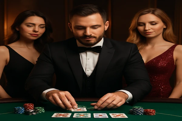 একজন নারী ল্যাপটপে অনলাইন গেম উপভোগ করছেন, চারপাশে আলোকিত গেমিং প্ল্যাটফর্মের পরিবেশ যেন জেগে উঠেছে